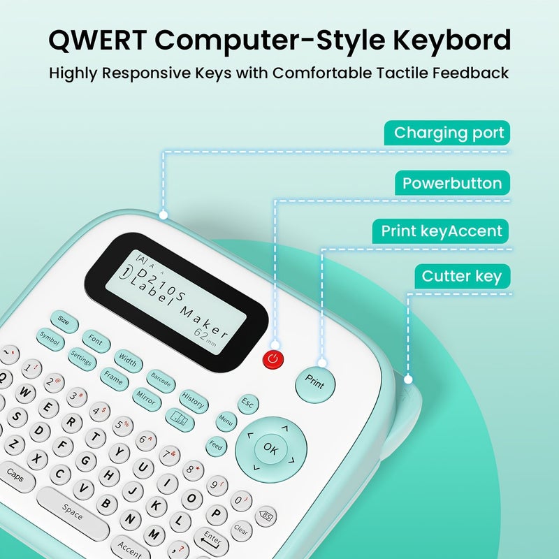 جرين فوميمو portable label maker QWERTY keyboard with tape for home office - Image 1