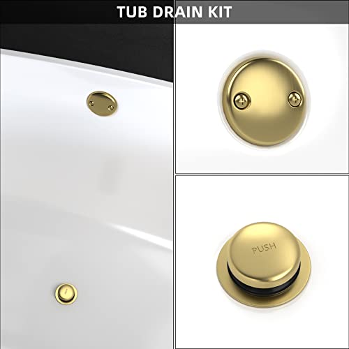 Citymoor All Metal Tip-Toe Bathtub Drain Kit with Two-Hole Overflow Faceplate and Universal Fine/Coarse Thread Assembly, Bath Tub Drain Kit fits All Bathtub -Brushed Gold - Image 2