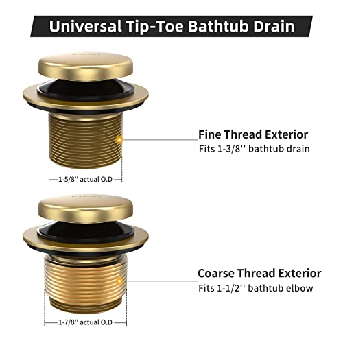 Citymoor All Metal Tip-Toe Bathtub Drain Kit with Two-Hole Overflow Faceplate and Universal Fine/Coarse Thread Assembly, Bath Tub Drain Kit fits All Bathtub -Brushed Gold - Image 4