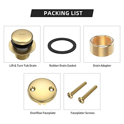 Citymoor All Metal Tip-Toe Bathtub Drain Kit with Two-Hole Overflow Faceplate and Universal Fine/Coarse Thread Assembly, Bath Tub Drain Kit fits All Bathtub -Brushed Gold - Image 5