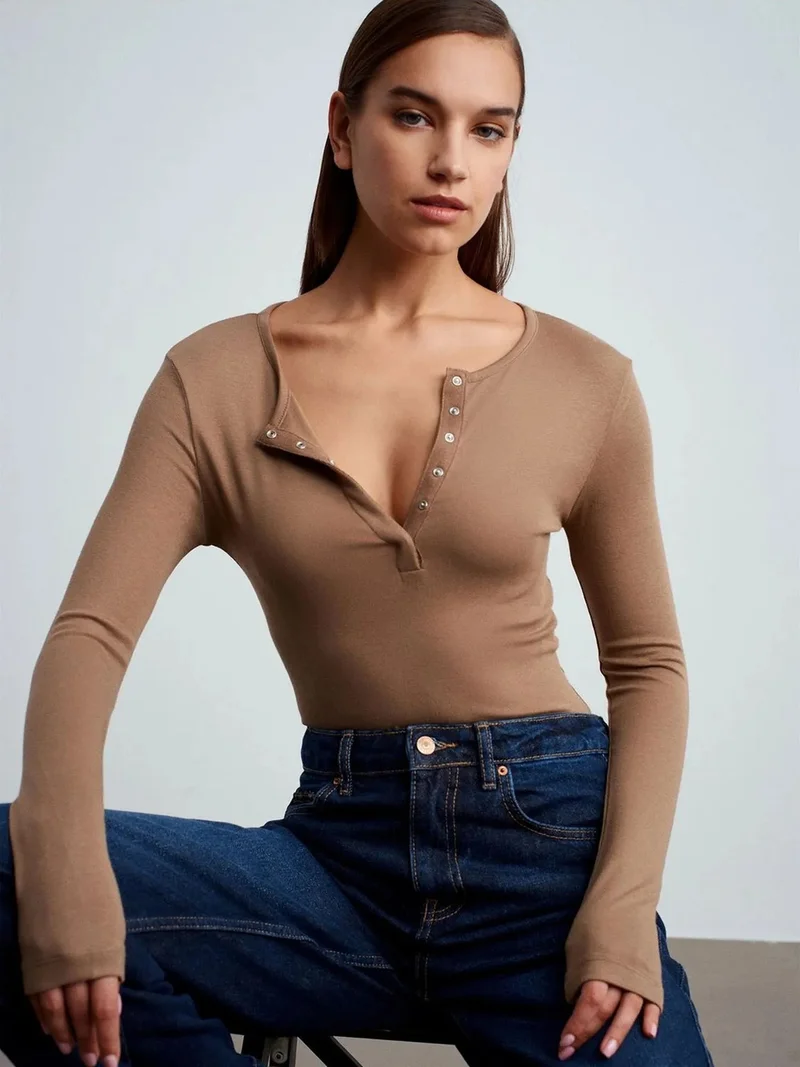 ديلفين DILVIN Slim Fit Long Sleeve Jersey Blouse