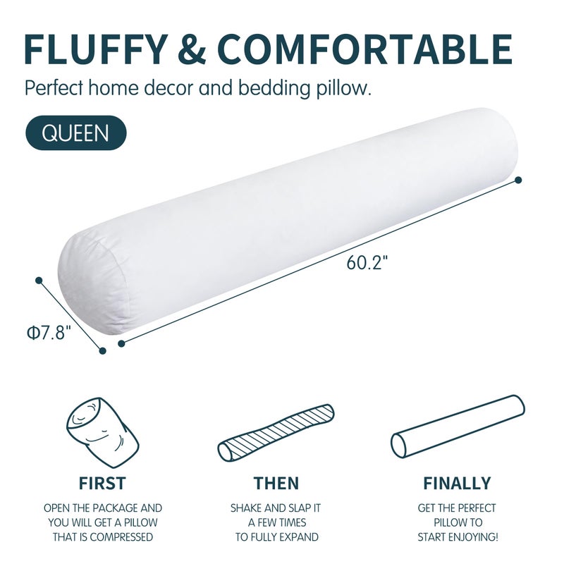 SyMax 7.8"x60" Body Pillow for Queen Bed, Long Round Body Pillow for Adults, Memory Foam Bolster w/Removable Velvet Cover, Headboard Gap Filler Pillow, White - Image 2