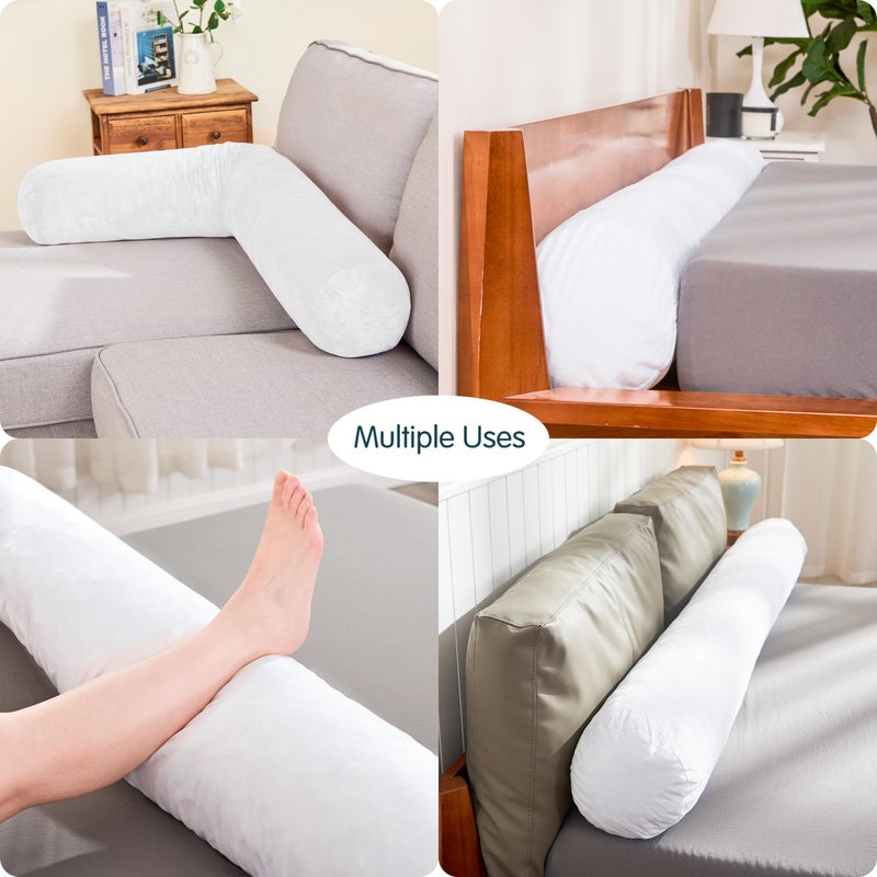SyMax 7.8"x60" Body Pillow for Queen Bed, Long Round Body Pillow for Adults, Memory Foam Bolster w/Removable Velvet Cover, Headboard Gap Filler Pillow, White - Image 5