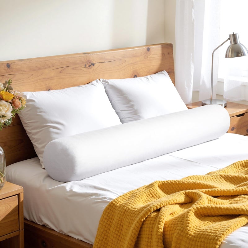 SyMax 7.8"x60" Body Pillow for Queen Bed, Long Round Body Pillow for Adults, Memory Foam Bolster w/Removable Velvet Cover, Headboard Gap Filler Pillow, White - Image 1