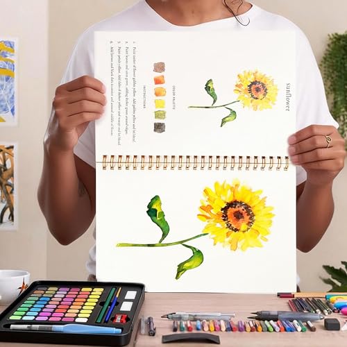Hukalw 2 Pcs Watercolor Workbooks, Coloring Book Beginner Friendly Painting Kit, 12 Different Patterns of Original DIY Designs, 48 Colors Watercolor Paint Set with Palette and Brush - Image 5