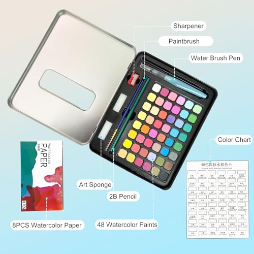 Hukalw 2 Pcs Watercolor Workbooks, Coloring Book Beginner Friendly Painting Kit, 12 Different Patterns of Original DIY Designs, 48 Colors Watercolor Paint Set with Palette and Brush - Image 3