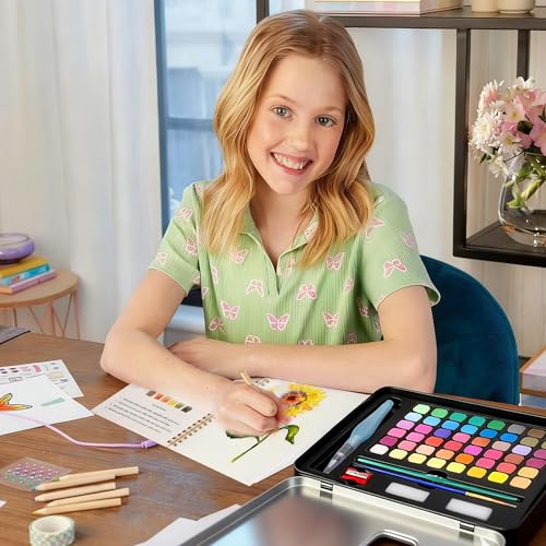 Hukalw 2 Pcs Watercolor Workbooks, Coloring Book Beginner Friendly Painting Kit, 12 Different Patterns of Original DIY Designs, 48 Colors Watercolor Paint Set with Palette and Brush - Image 4