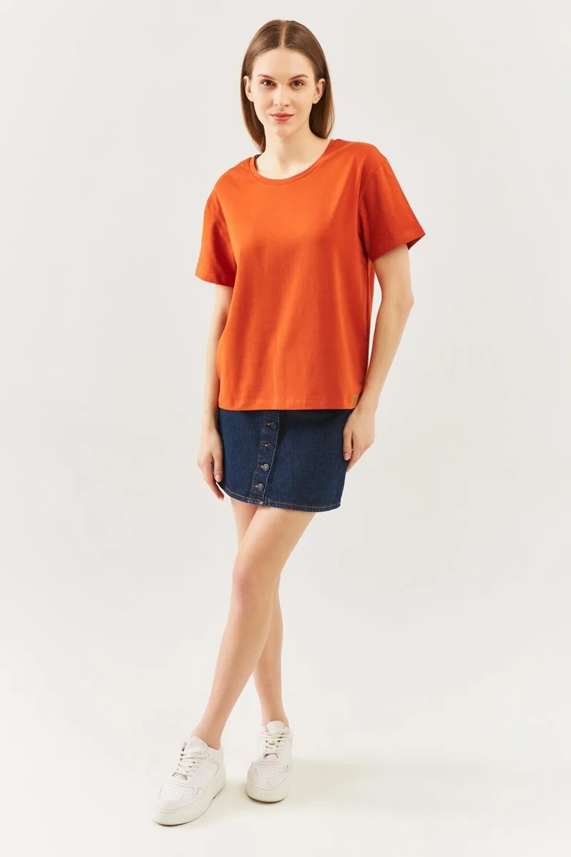 Butikgiz Tile Oversize Comfortable 100% Cotton Combed Crew Neck Short Sleeve Basic T-Shirt