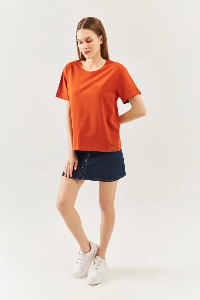 Butikgiz Tile Oversize Comfortable 100% Cotton Combed Crew Neck Short Sleeve Basic T-Shirt