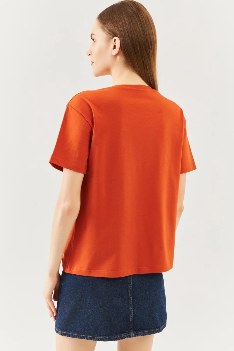 Butikgiz Tile Oversize Comfortable 100% Cotton Combed Crew Neck Short Sleeve Basic T-Shirt