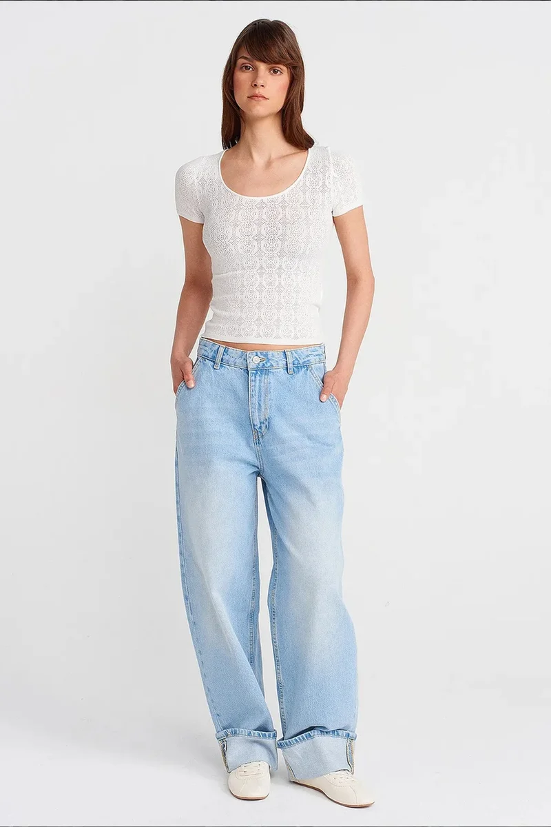 Dilvin White DILVIN Slim Fit Ribbed Textured Blouse for Women | Best Price UAE