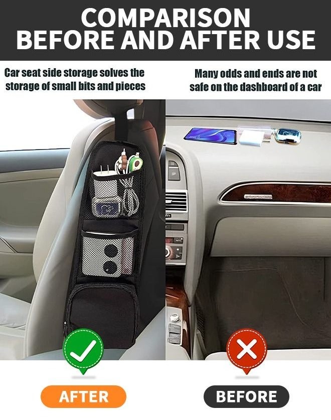 Car Seat Side Organizer, Auto Storage Hanging Bag,Stuff Holder with Mesh Pocket for Cars, SUV & Truck,Hanging Tissue Box Dispenser Bag,Vehicle-mounted Bag - Image 4