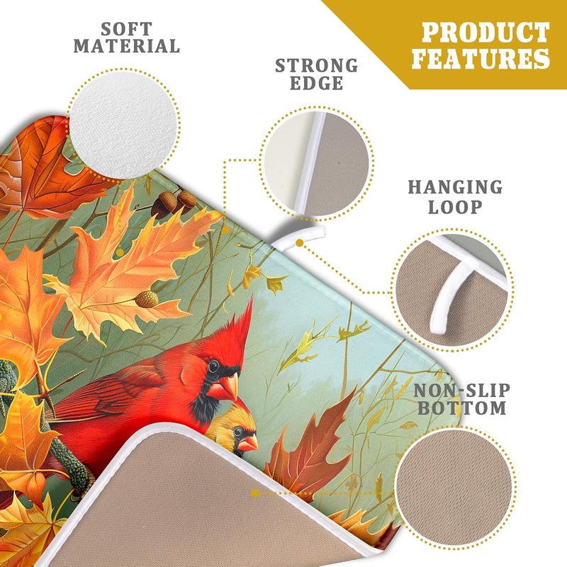 Giwawa Fall Birds Dish Drying Mat 16x18 Inch Autumn Maple Leaf Tree Dish Drainer Mats Thanksgiving Decorative Microfiber Reversible Dish Drying Rack Pad Small for Kitchen Countertop Tabletop - Image 4