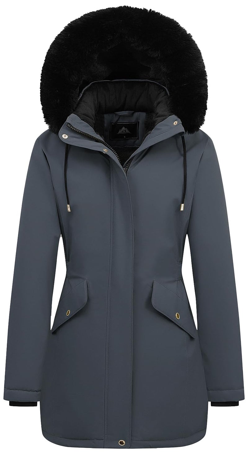MOERDENG Women's Long Winter Down Coat Thicken Fleece Lined Parka Warm Puffer Jacket With Faux Fur Detachable Hood - Image 1
