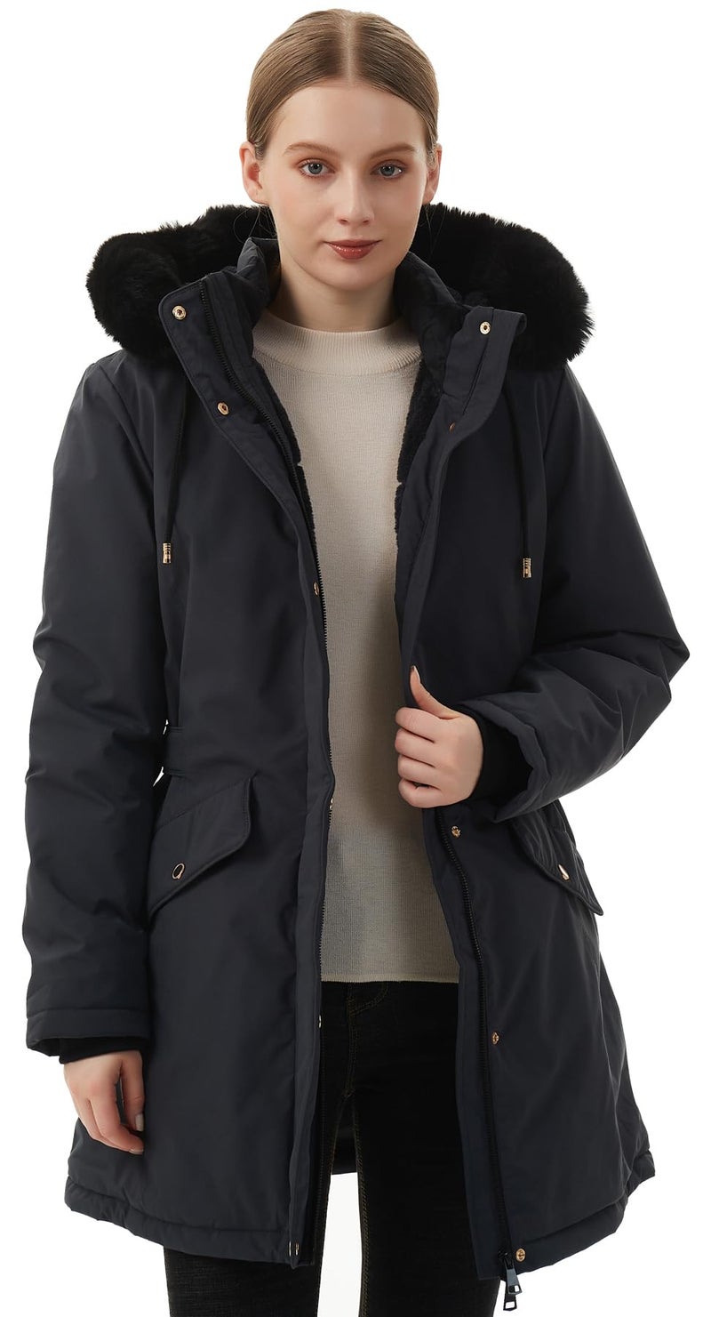 MOERDENG Women's Long Winter Down Coat Thicken Fleece Lined Parka Warm Puffer Jacket With Faux Fur Detachable Hood - Image 4