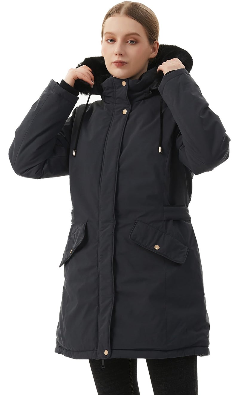 MOERDENG Women's Long Winter Down Coat Thicken Fleece Lined Parka Warm Puffer Jacket With Faux Fur Detachable Hood - Image 5