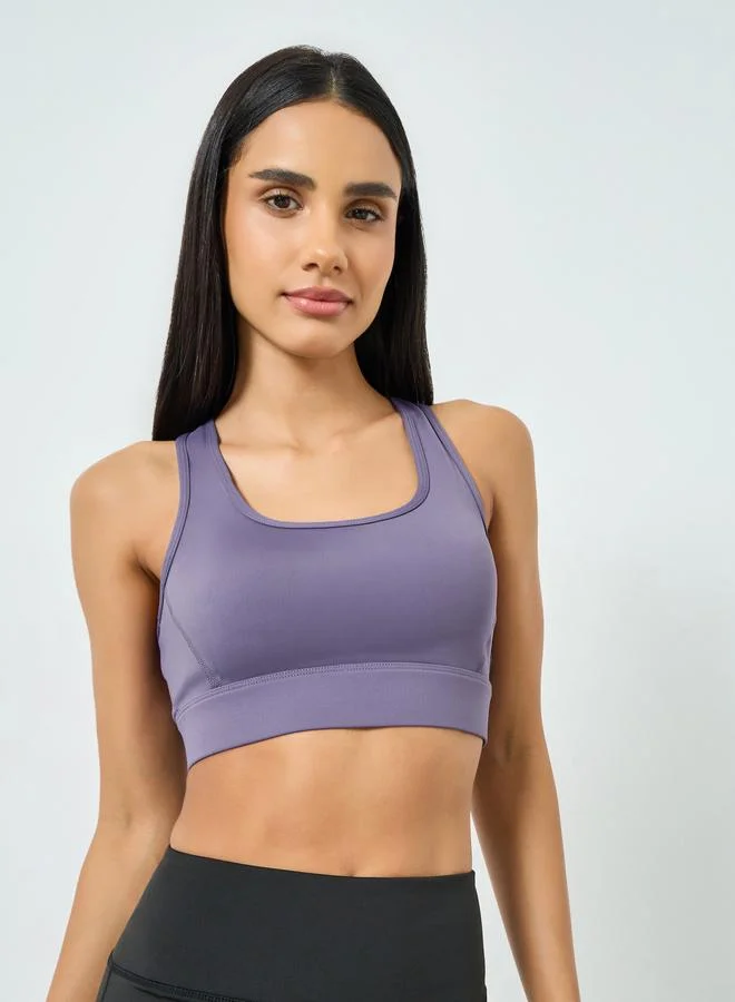 Styli Active  Purple Hook and Eye Back Peep Sports Bra - Medium Support for Women | Best Price UAE