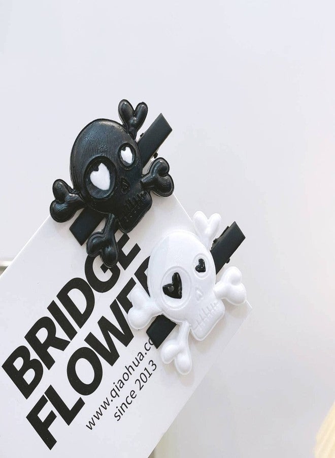 BBTDIN Halloween Skull Hair Clips Skeleton Hair Barrettes Clips Halloween Goth Hair Pin BHWH03 (White-Black) - Image 2