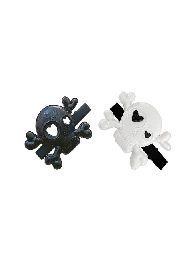 BBTDIN Halloween Skull Hair Clips Skeleton Hair Barrettes Clips Halloween Goth Hair Pin BHWH03 (White-Black) - Image 1