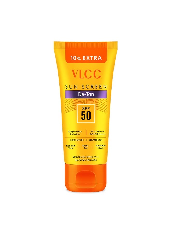 VLCC De-Tan SPF 50 PA+++ Sunscreen Gel Crème - 100g | With Cucumber, Carrot, and Saxifraga Extracts | Enhances Glow, Protects from UVA, UVB Rays, and Help Reduce Dark Patches. - Image 1