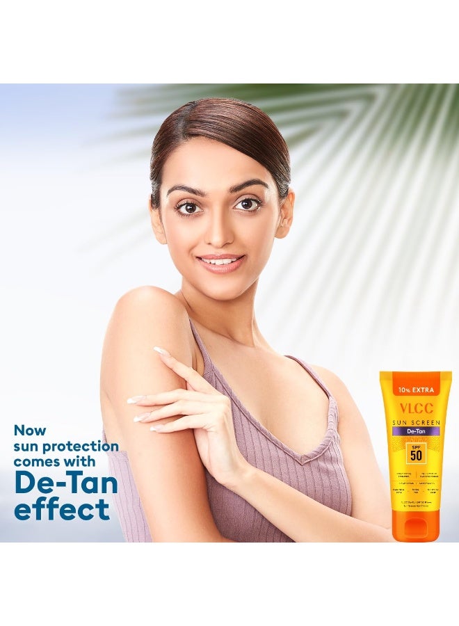 VLCC De-Tan SPF 50 PA+++ Sunscreen Gel Crème - 100g | With Cucumber, Carrot, and Saxifraga Extracts | Enhances Glow, Protects from UVA, UVB Rays, and Help Reduce Dark Patches. - Image 4