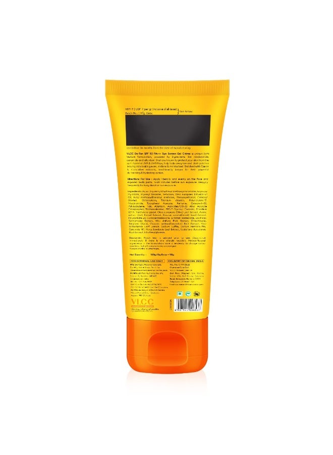 VLCC De-Tan SPF 50 PA+++ Sunscreen Gel Crème - 100g | With Cucumber, Carrot, and Saxifraga Extracts | Enhances Glow, Protects from UVA, UVB Rays, and Help Reduce Dark Patches. - Image 2