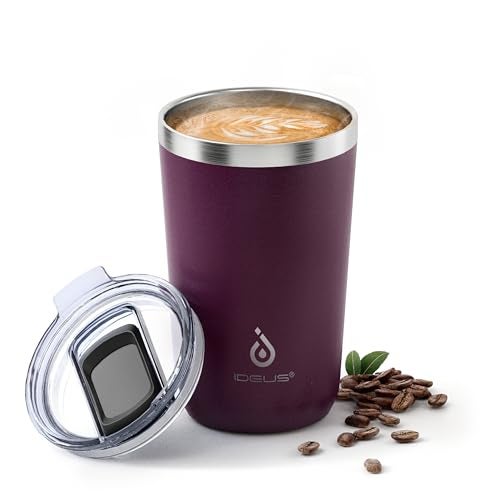 Ideus 20 oz Tumbler Travel Coffee Mug with Splash Proof Sliding Lid Double Wall Stainless Steel Vacuum Insulated Coffee Mug for Home and Office Keep Beverages Hot or Cold Red Violet