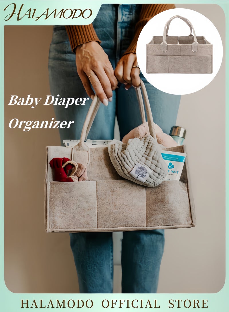 HALAMODO Baby Diaper Caddy Organizer Large Infant Storage Basket for Diapers & Baby Wipes Multiple Compartments Nursery Diaper Basket Portable Travel Newborn Bag with Handles - Image 1