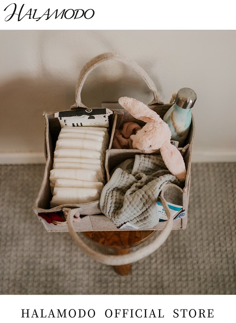 HALAMODO Baby Diaper Caddy Organizer Large Infant Storage Basket for Diapers & Baby Wipes Multiple Compartments Nursery Diaper Basket Portable Travel Newborn Bag with Handles - Image 5