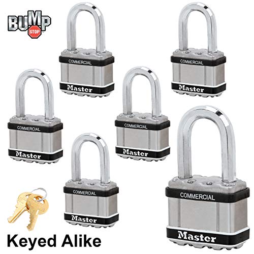 Master Lock Magnum Padlocks - 2" W x 1-1/2"L Shackle, Six (6) Keyed Alike Locks #M5NKALFSTS-6 w/BumpStop Technology - Image 2