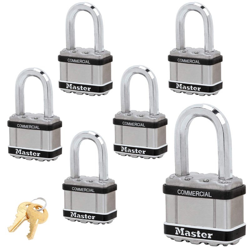 Master Lock Magnum Padlocks - 2" W x 1-1/2"L Shackle, Six (6) Keyed Alike Locks #M5NKALFSTS-6 w/BumpStop Technology - Image 4