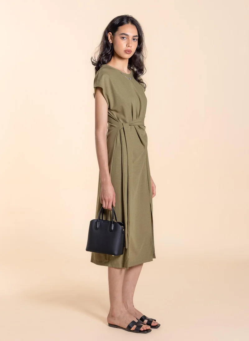 SHAPES COMFORT WASIT-TIE DRESS WITH SLIT
