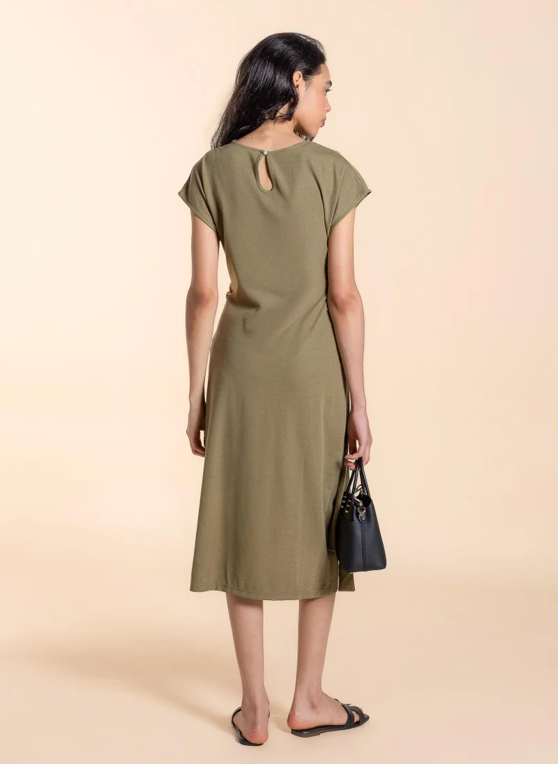 SHAPES COMFORT WASIT-TIE DRESS WITH SLIT