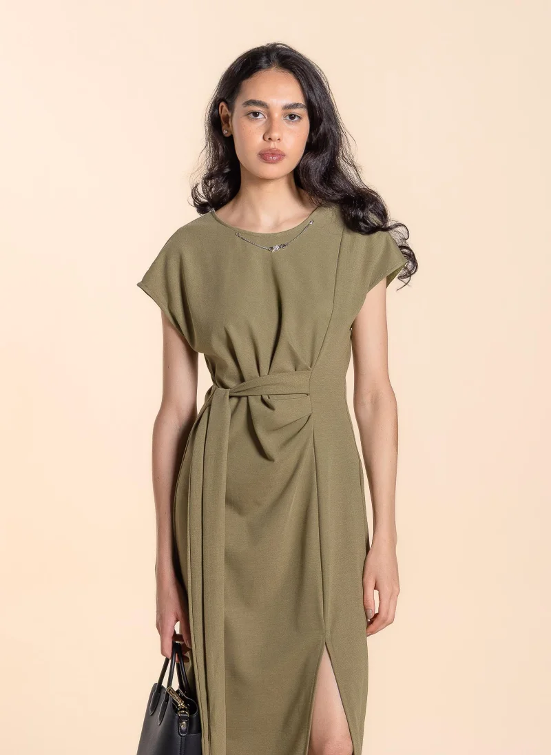 SHAPES COMFORT WASIT-TIE DRESS WITH SLIT