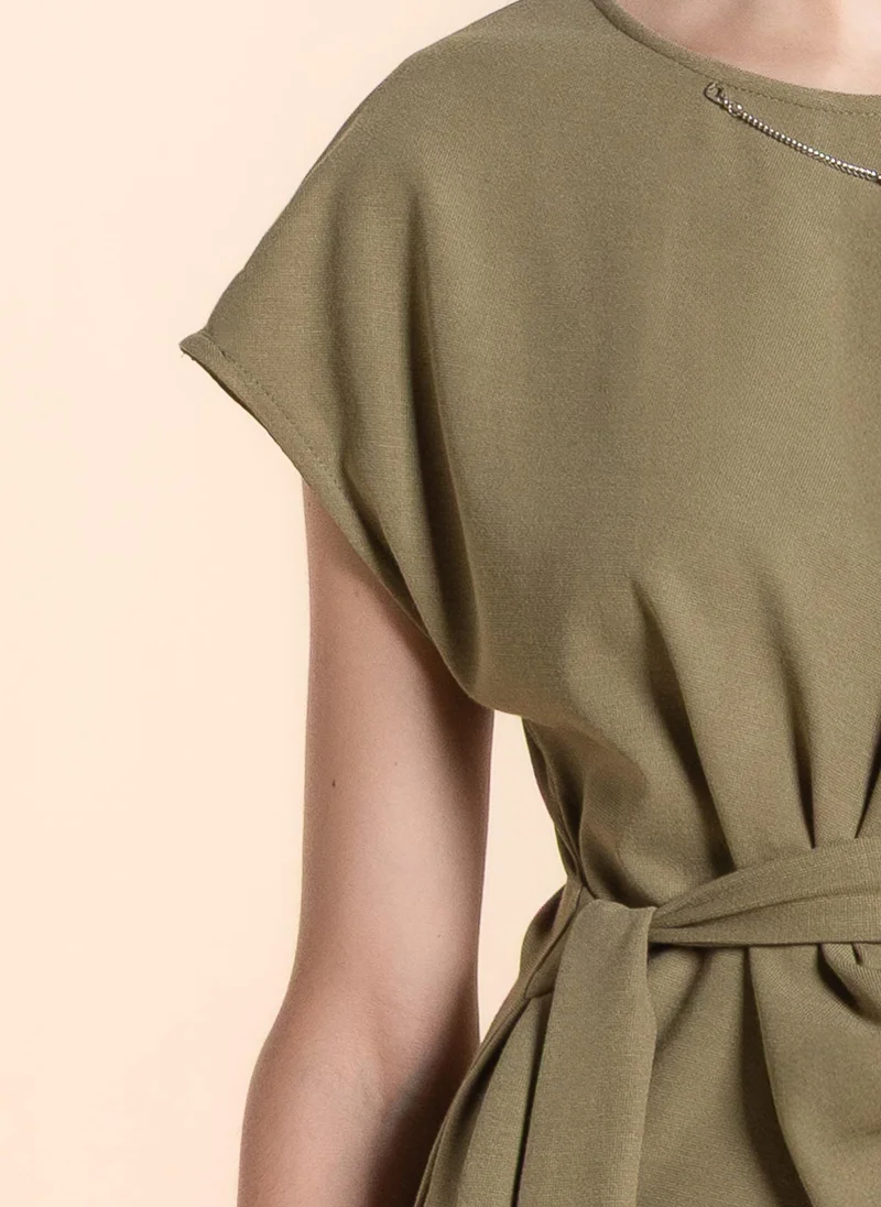 SHAPES COMFORT WASIT-TIE DRESS WITH SLIT
