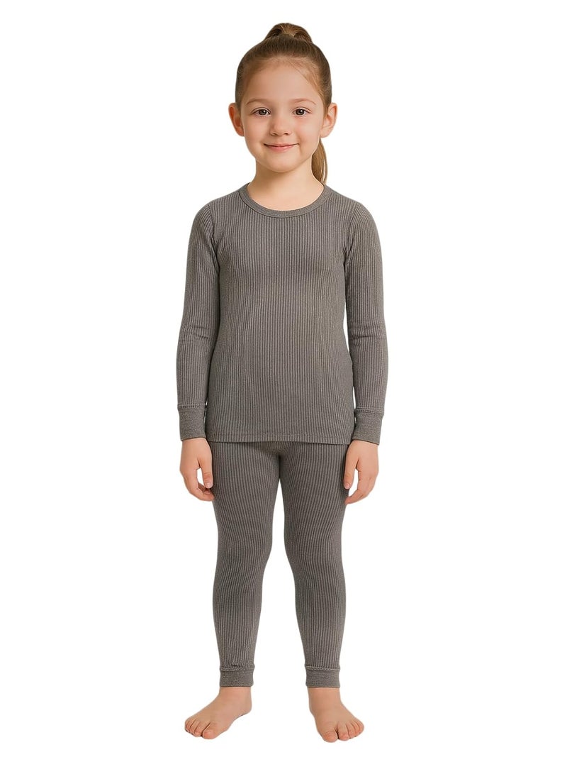 Lux Cozi HEATEK Girl's Charcoal Melange Round Neck Full Sleeves Thermal Top and Bottom Set | Thermal Set for Girls | Style - 333 - Image 1