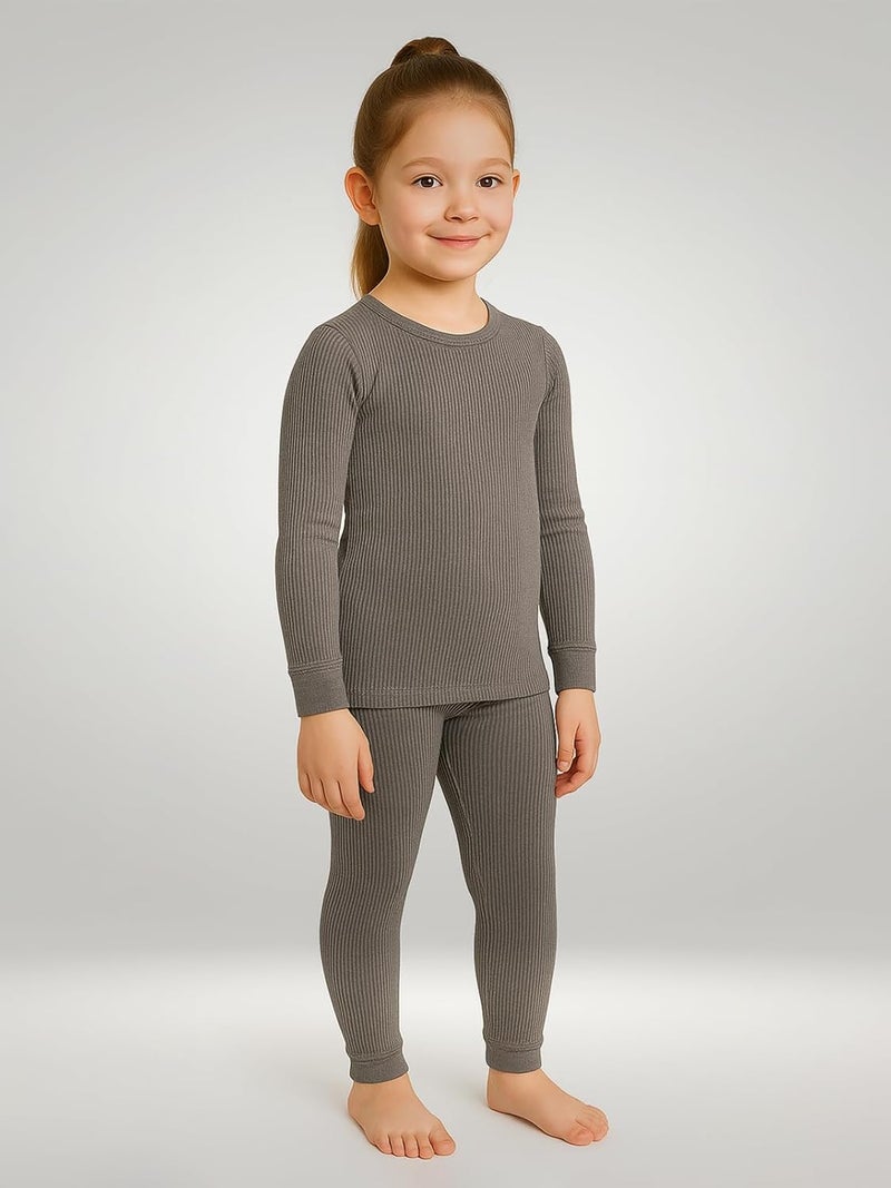 Lux Cozi HEATEK Girl's Charcoal Melange Round Neck Full Sleeves Thermal Top and Bottom Set | Thermal Set for Girls | Style - 333 - Image 5