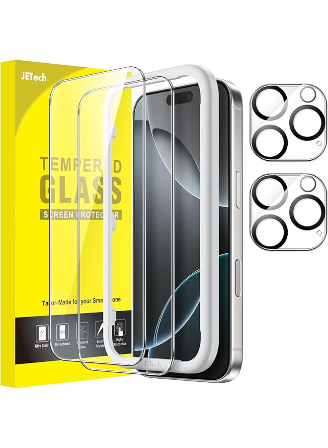 Jetech Screen Protector For Iphone 16 Pro 6.3 Inch With Camera Lens Protector Easy Installation Tool Tempered Glass Film Hd Clear 2 Pack Each - Image 1