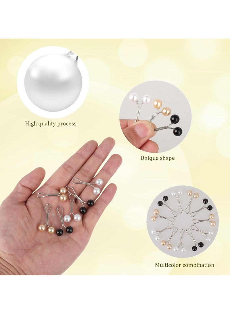 Fashion Hijab Pins,Muslim Women Faux Pearl Scarf Clips Pin-Less Scarf Clips ,Scarf Safety Pins,plastic Hijab U Clips,3 models 6 pcs for Women Muslim Scarf Clothing-black&white - Image 3