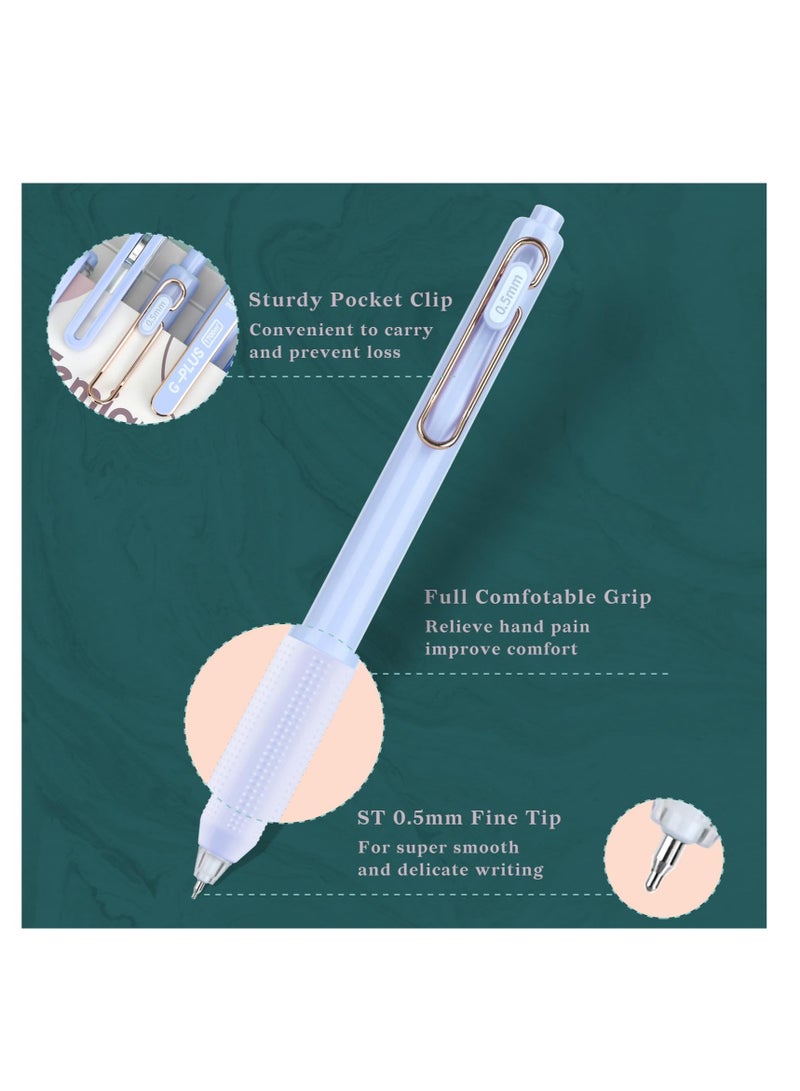 KASTWAVE 5 Pcs Retractable Gel Ink Pens, 0.5mm Fine Point Tip Pen,Lovely Kawaii Gel Ink Pens, Comfortable Smooth Writing Aesthetic Pens, Suitable for Home School Office Supplies (Blue) - Image 3
