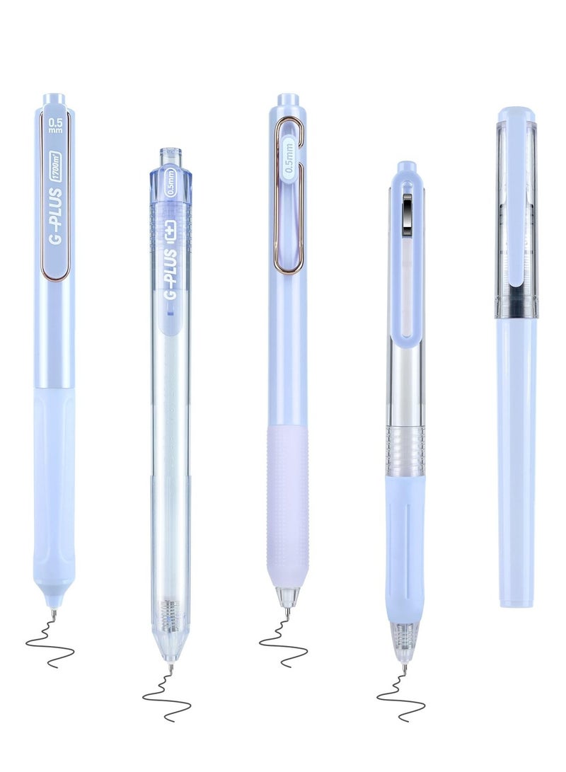 KASTWAVE 5 Pcs Retractable Gel Ink Pens, 0.5mm Fine Point Tip Pen,Lovely Kawaii Gel Ink Pens, Comfortable Smooth Writing Aesthetic Pens, Suitable for Home School Office Supplies (Blue) - Image 1
