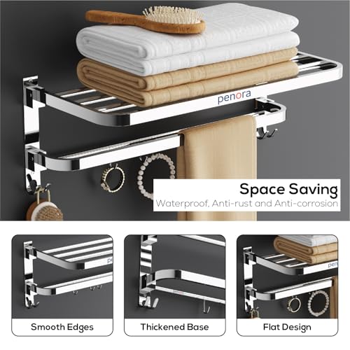 Penora Bathroom Hangers for Clothes, Bathroom Accessories Set of Towel Stand (Towel Rack), Anti Rust Stainless Steel Towel Rod for Bathroom Clothes Holder, Chrome Finish, 24 Inch (Pack of 1) - Image 4