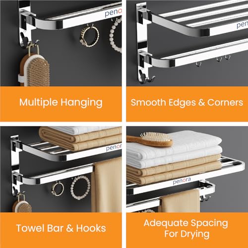 Penora Bathroom Hangers for Clothes, Bathroom Accessories Set of Towel Stand (Towel Rack), Anti Rust Stainless Steel Towel Rod for Bathroom Clothes Holder, Chrome Finish, 24 Inch (Pack of 1) - Image 3