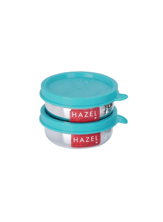 HAZEL Container For Kitchen Storage Set Of 2 Stainless Steel Storage Box For Kitchen & Tiffin Boxes Small Air Tight Containers For Storage With Leak Proof Lid, 90 Ml Each, Silver - Image 1