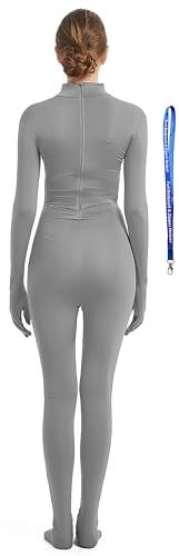 Full Bodysuit With Zipper Helper Womens Costume Without Hood Spandex Stretch Zentai Unitard Body Suit (Small, Grey) - Image 2