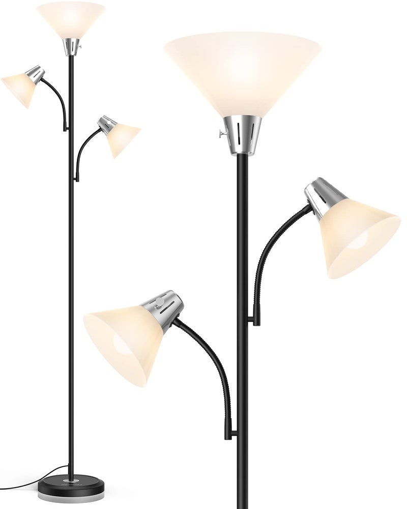 LEPOWER Floor Lamp, Standing Lamp with Replaceable 3000K Energy-Saving, Lamp for Living Room with Adjustable Reading Lights, Modern Bright Floor Lamp for Bedroom, Living Room, Office - Image 1