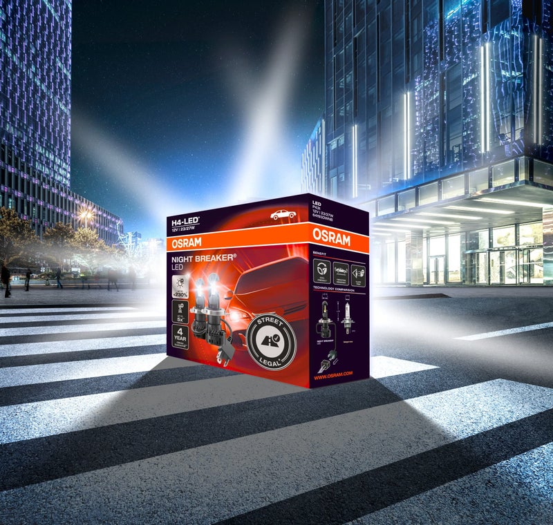 Osram Night Breaker H4 LED; Up to 230 Percent More Brightness, Legal Low and High Beam with Road Legal in Germany and Austria, Black - Image 3