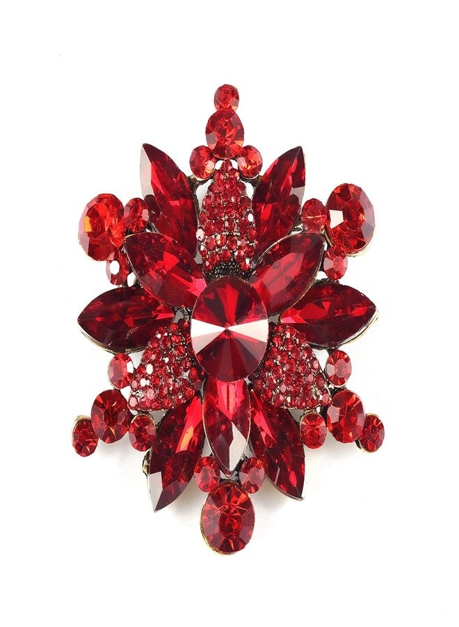 YOQUCOL Vintage Red Austrian Crystal Rhinestone Flower Shape Brooch Pin for Women - Image 1
