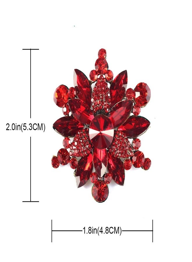 YOQUCOL Vintage Red Austrian Crystal Rhinestone Flower Shape Brooch Pin for Women - Image 3