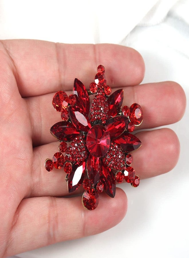 YOQUCOL Vintage Red Austrian Crystal Rhinestone Flower Shape Brooch Pin for Women - Image 4